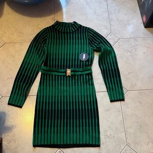 Green and Black Striped Mini Skirt by